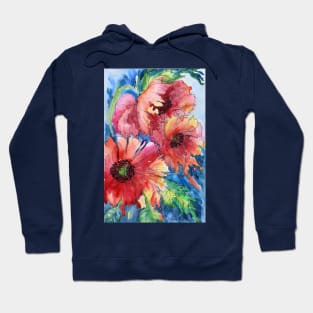 Red Poppy Flowers Watercolor Painting Hoodie